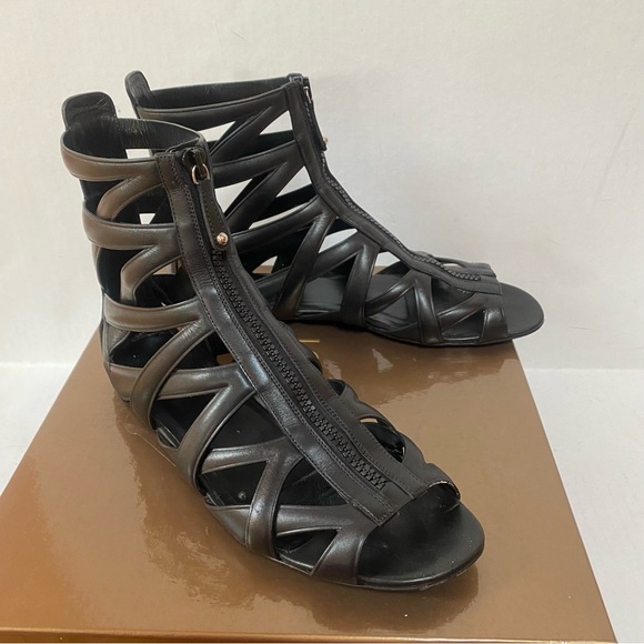 GUCCI WOMEN'S SANDALS GLADIATOR LEATHER ZIP-UPS (GGW2602) Lifford Nero 38.5 - Picture 11 of 13